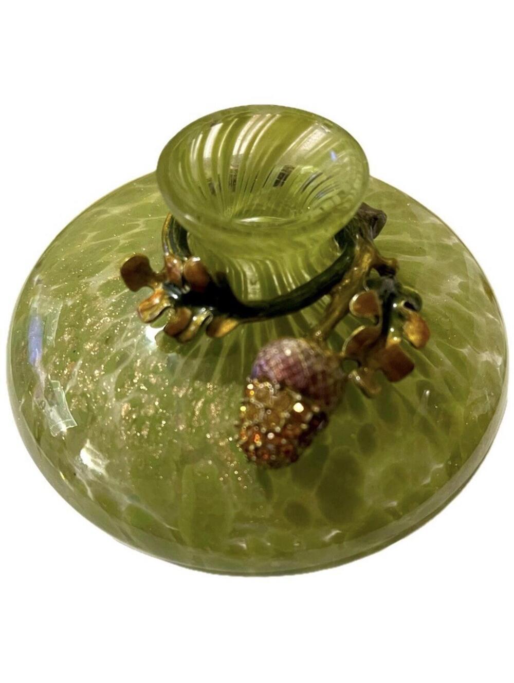Jay Strongwater Enameled GlassBud Vase Jeweled Acorn SwarovskiCrystals Collar